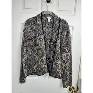 Chico's Size Large Black and Silver Cardigan With Shawl Collar